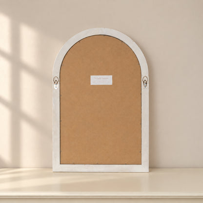 White Washed Distressed Wooden Beaded Frame Wall Mirror - 40cm x 60cm