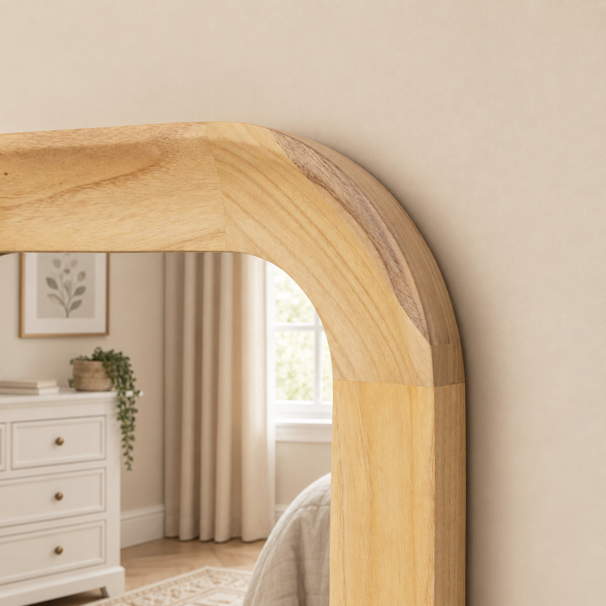 Natural Wood Arched Rounded Full Length Wall / Leaner Mirror - 142cm x 50cm