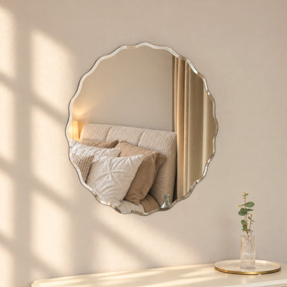 Frameless Scalloped Bevelled Edge Wall Mirror - 60cm x 60cm
