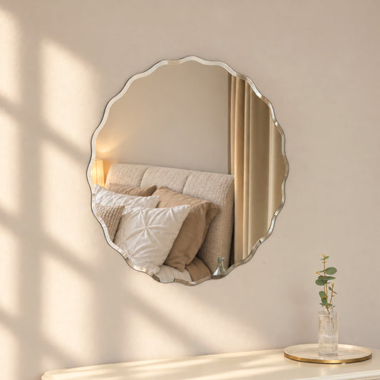  Frameless Scalloped Bevelled Edge Wall Mirror - 60cm x 60cm 