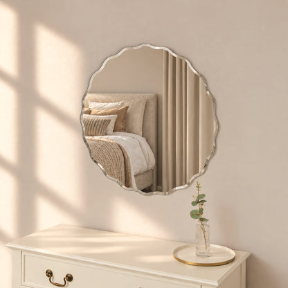 Frameless Scalloped Bevelled Edge Wall Mirror - 60cm x 60cm