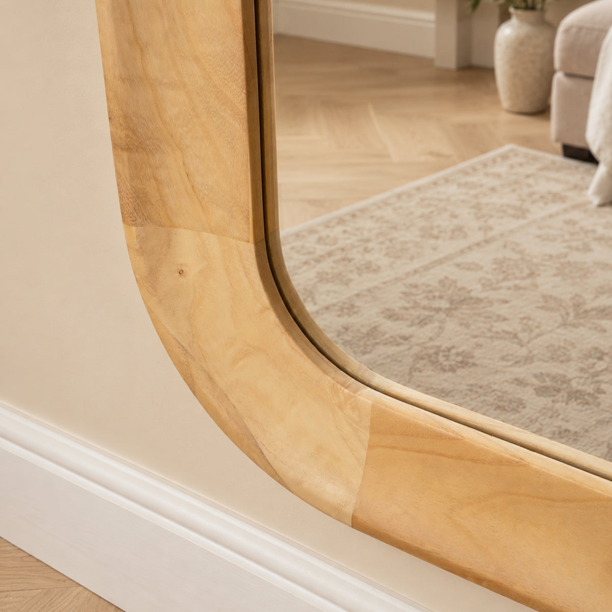 Natural Wood Arched Rounded Full Length Wall / Leaner Mirror - 142cm x 50cm