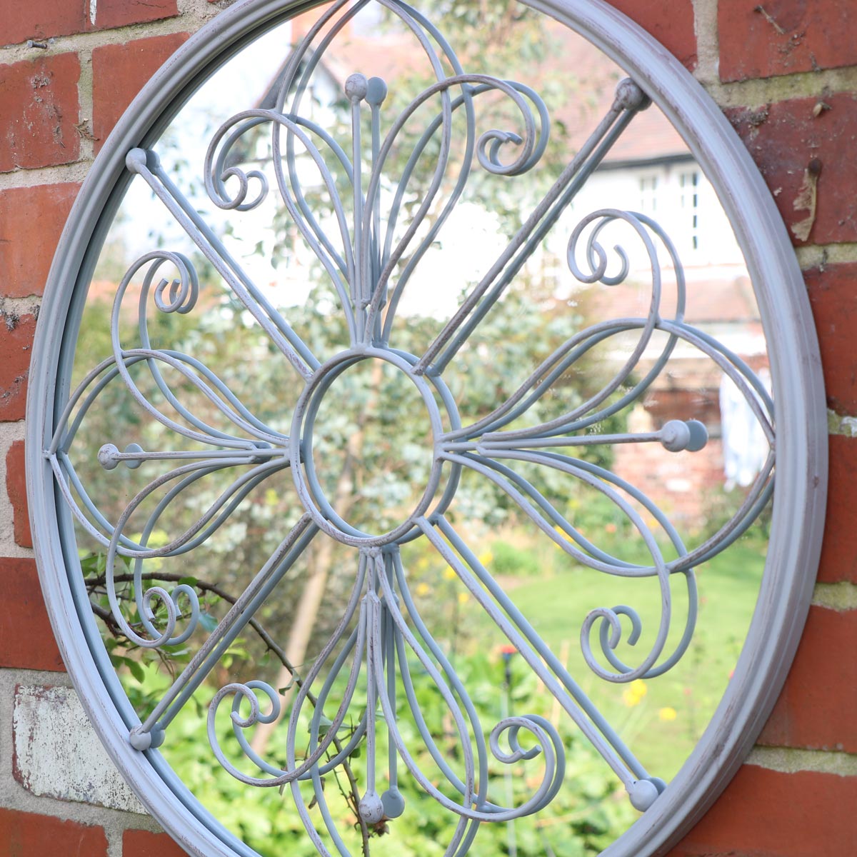 Round Metal Vintage Grey Mirror 60cm x 60cm