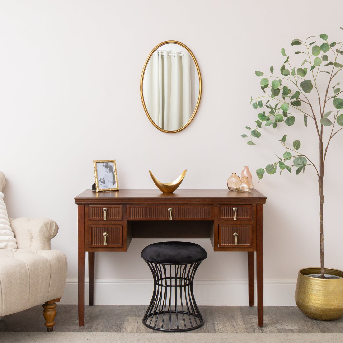 Gold Oval Metal Framed Wall Mirror - 60cm x 40cm