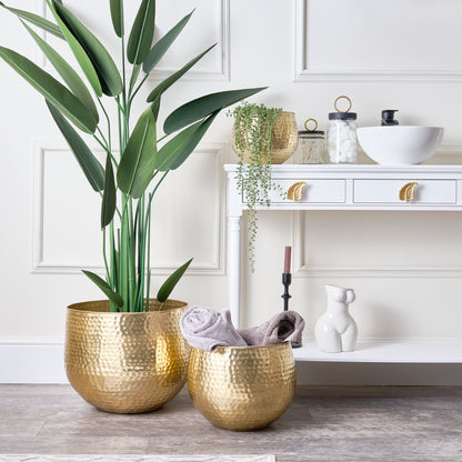 Medium Gold Hammered Metal Planter