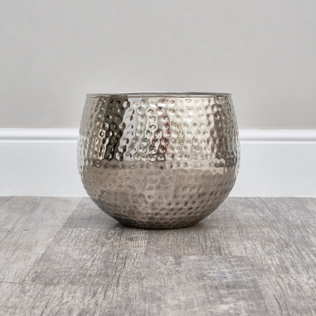 Medium Silver Hammered Metal Planter