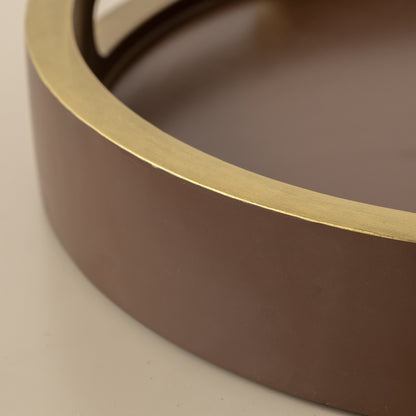 Large Round Chocolate Brown & Gold Decorative Tray - 30cm