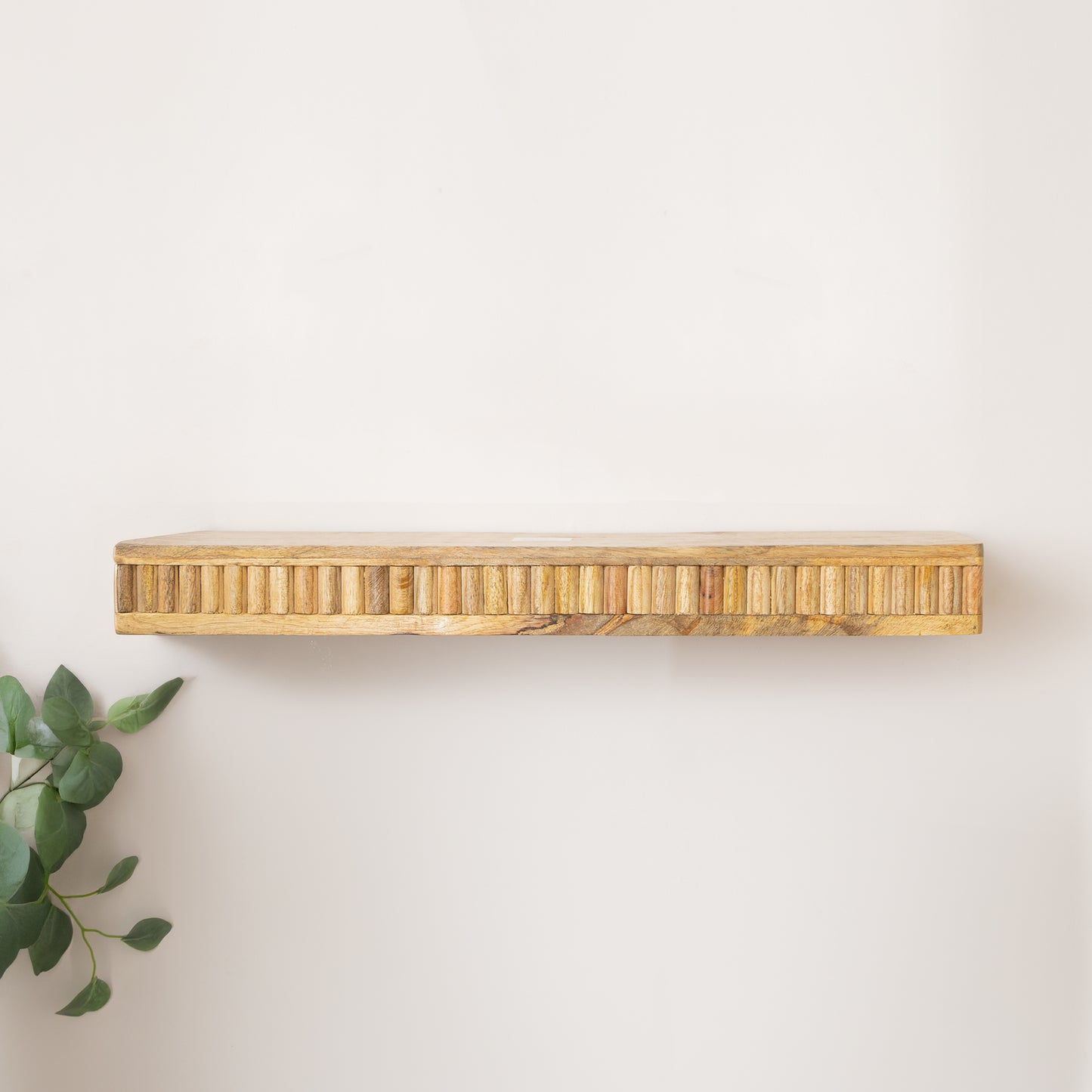 Mango Wood Fluted Wooden Wall Shelf - 70cm