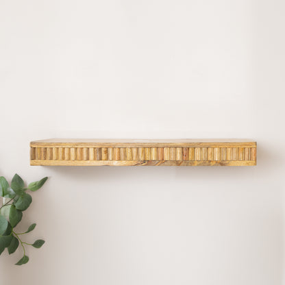 Mango Wood Fluted Wooden Wall Shelf - 70cm