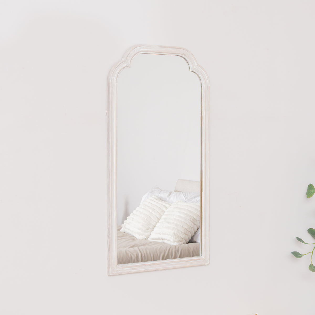 White Washed Distressed Wooden Frame Wall Mirror - 40cm x 75cm