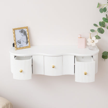 3 Drawer Reeded Wall Mounted Floating Console & Dressing Table - Willow White Range