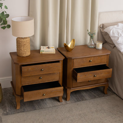 Pair of Dark Wood 3 Drawer Extra Wide Bedside Tables - Ashwell Range