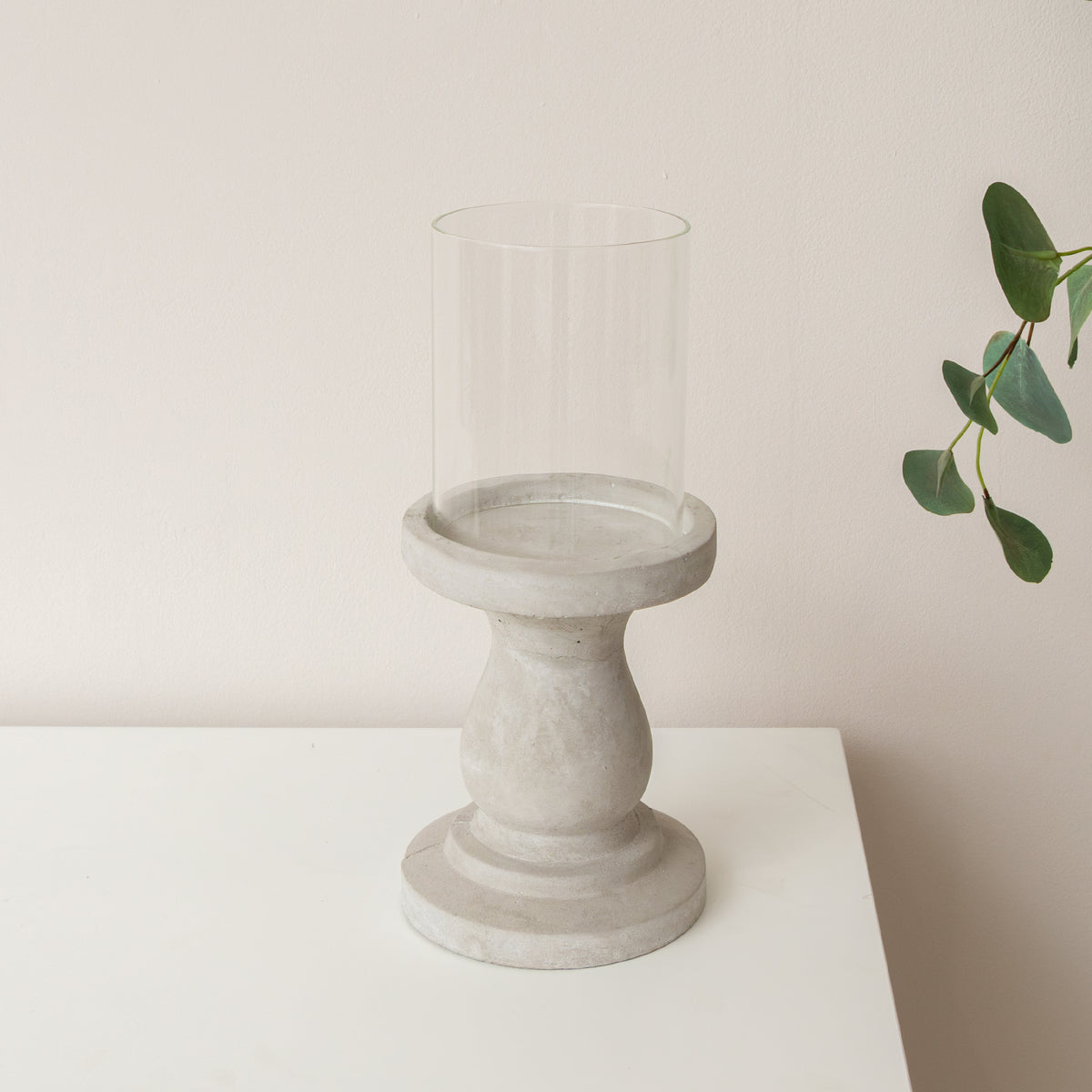 Tall Round Grey Hurricane Pillar Candle Holder - 34cm