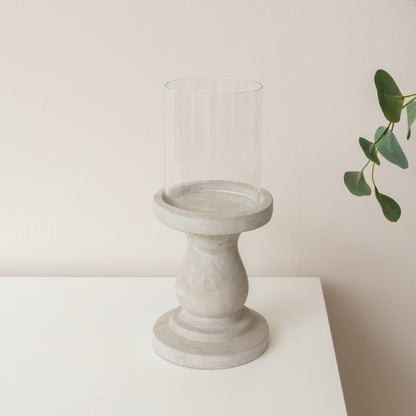 Tall Round Grey Hurricane Pillar Candle Holder - 34cm