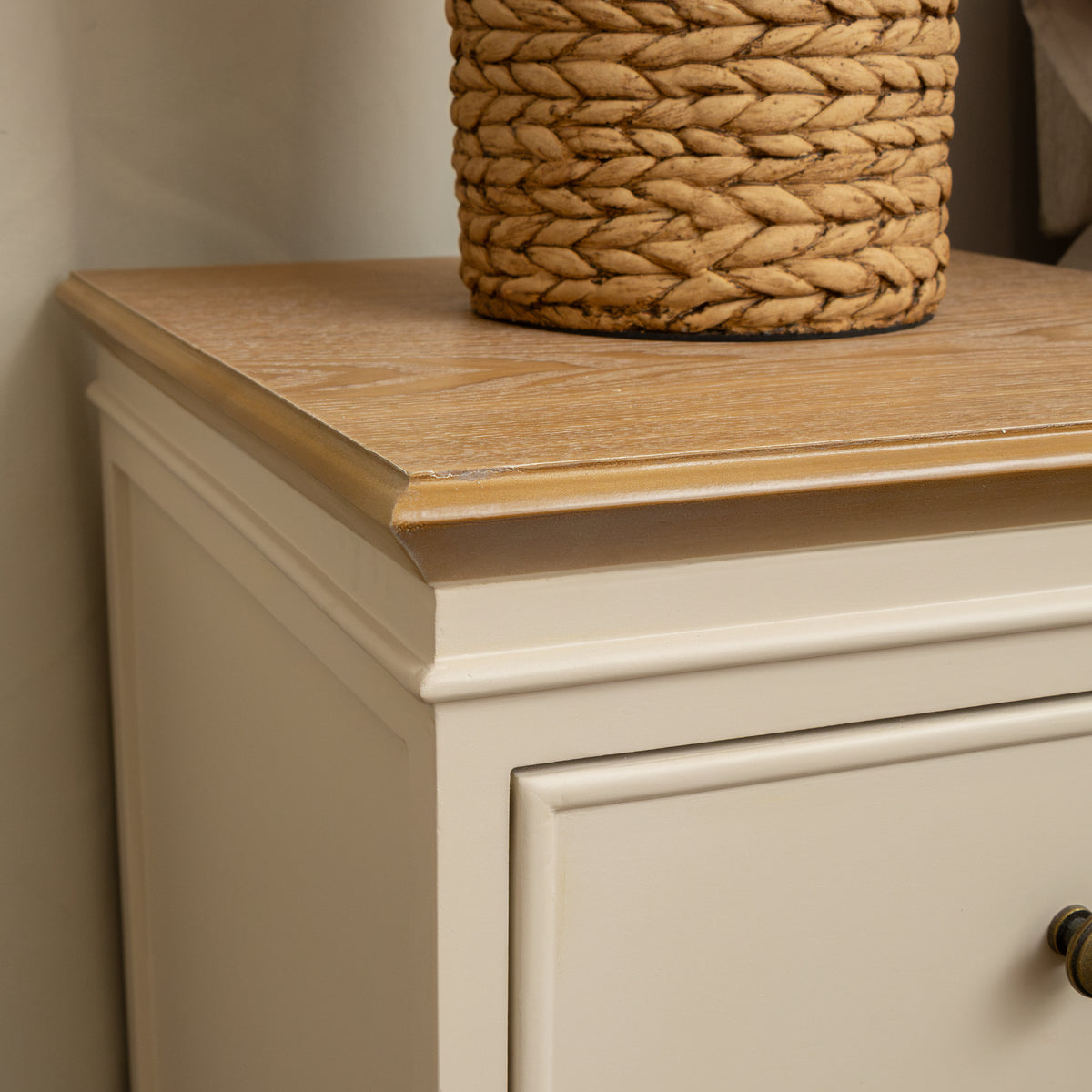 Pair of Cream & Wooden Two Drawer Bedside Tables - Claudia Range