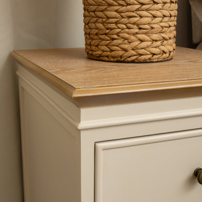 Pair of Cream & Wooden Two Drawer Bedside Tables - Claudia Range