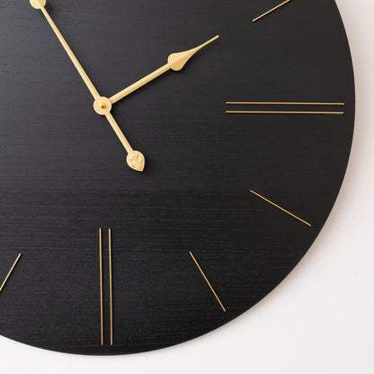 Large Black Wooden Grain & Gold Detailed Wall Clock - 70cm x 70cm