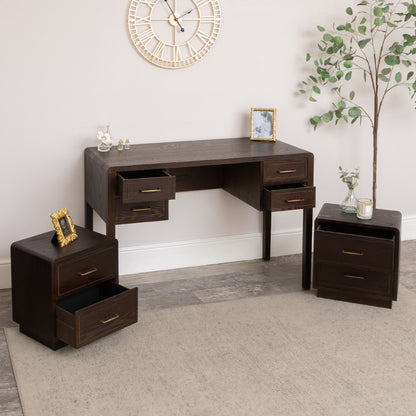 Dark Wood 4 Drawer Dressing Table & Pair of Bedside Tables - Kingsley Range