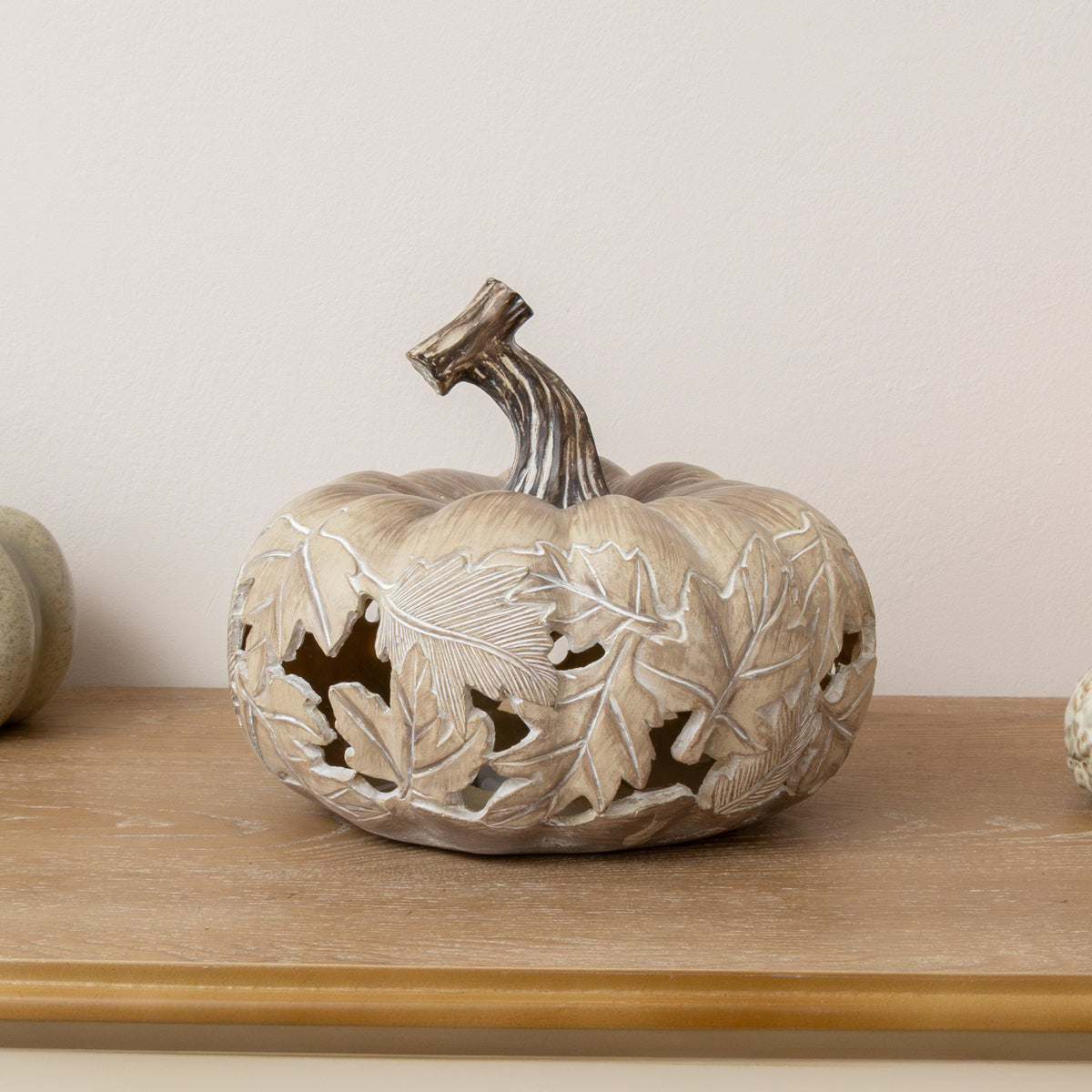 LED White & Grey Leaf Pattern Pumpkin Ornament - 23cm x 20cm