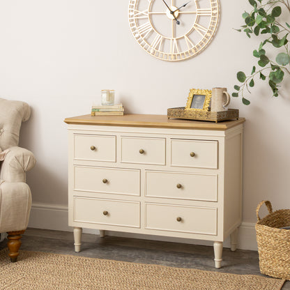 Cream & Wooden 7 Drawer Chest of Drawers - Claudia Range