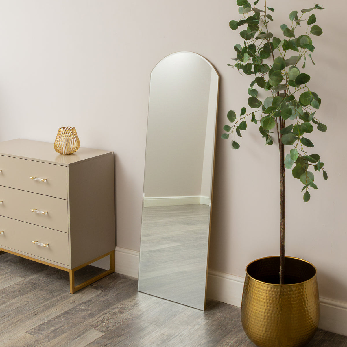 Large Full Length Gold Frameless Arched Mirror - 47cm x 142cm