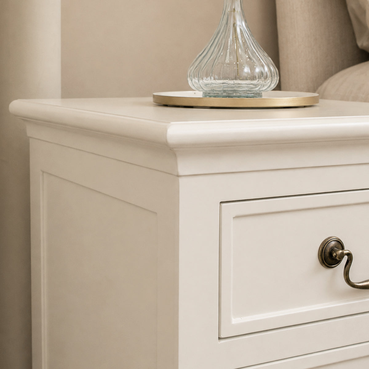 Ivory 3 Drawer Bedside Table - Charlotte Ivory Range