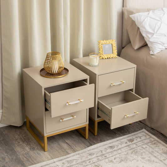  Pair of Two Drawer Bedside Tables - Liana Taupe Range 