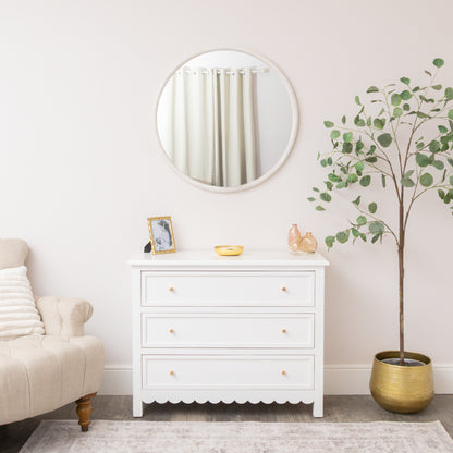 Large White Washed Wooden Round Wall Mirror - 80cm x 80cm