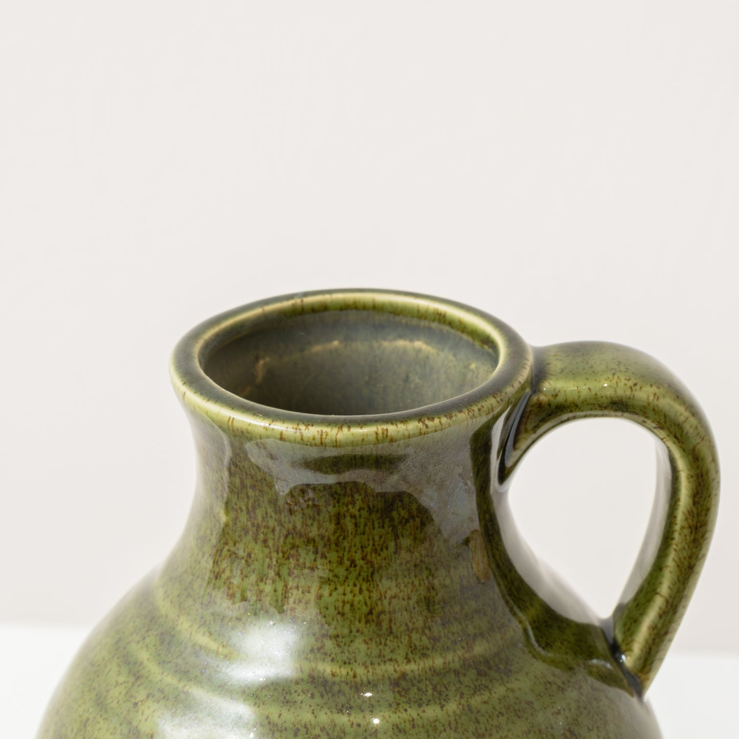 Olive Green Speckled Ceramic Jug Vase - 19.5cm