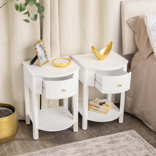  Pair of Reeded One Drawer Bedside Tables - Willow White Range 