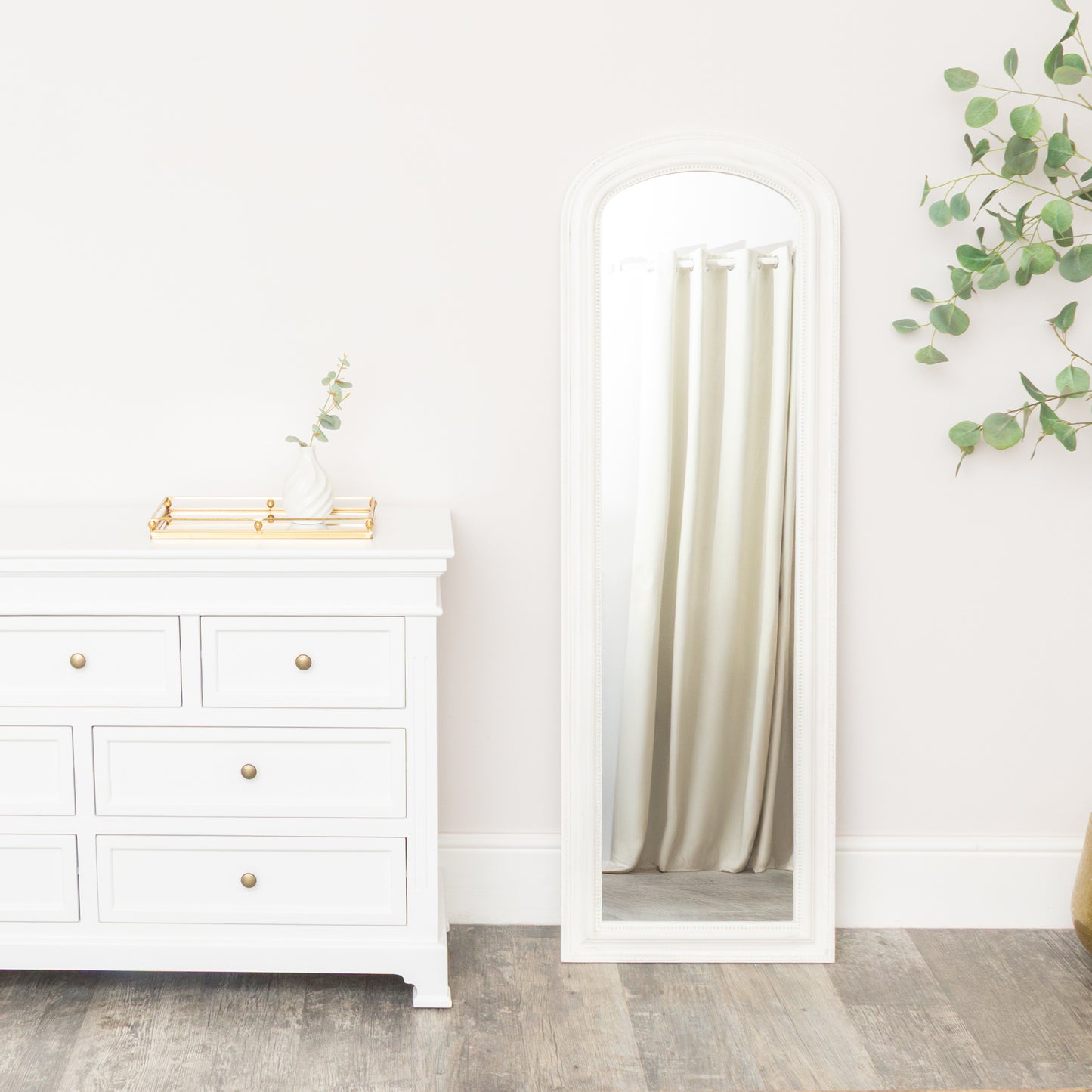 Full Length Distressed White Leaner & Wall Mirror - 47cm x 142cm