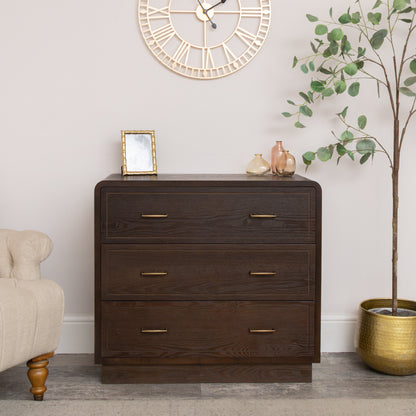 3 Drawer Dark Wood Chest of Drawers - Kingsley Range