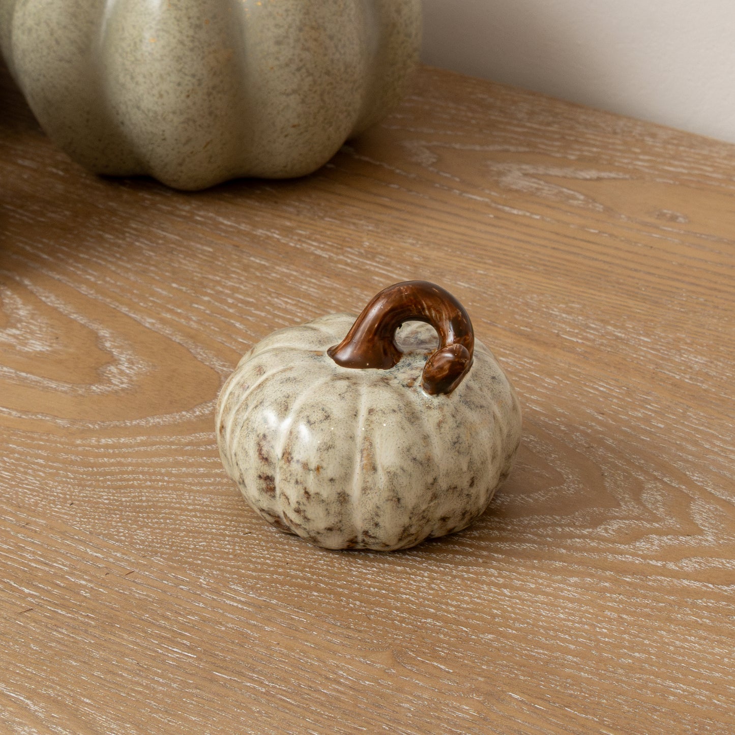 Small Cream & Brown Glazed Pumpkin Ornament - 8.5cm