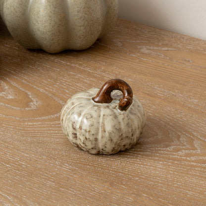 Small Cream & Brown Glazed Pumpkin Ornament - 8.5cm