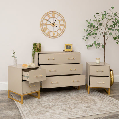 3 Drawer Chest of Drawers, Dressing Table Set & Pair of Two Drawer Bedside Tables - Liana Taupe Range