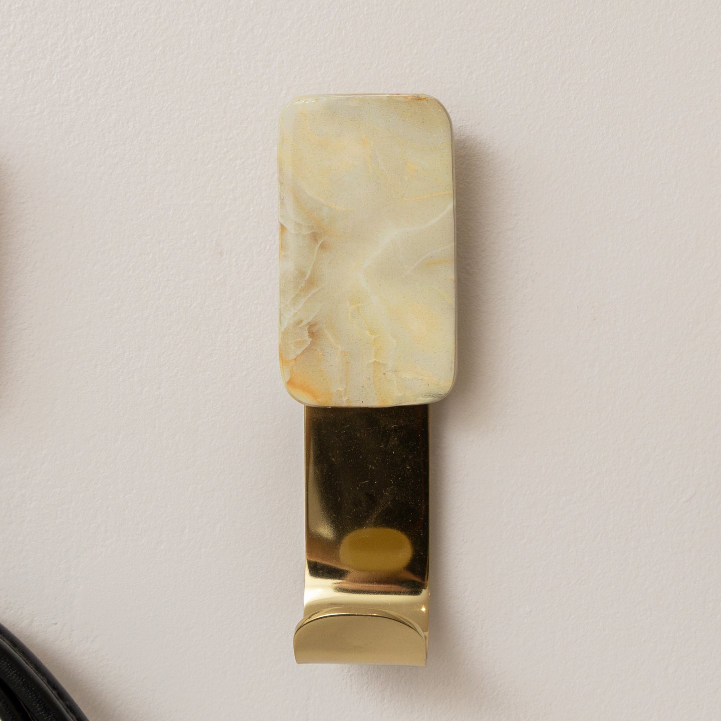 Set of 3 Cream Marble & Gold Wall Hooks