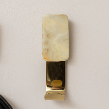Set of 3 Cream Marble & Gold Wall Hooks