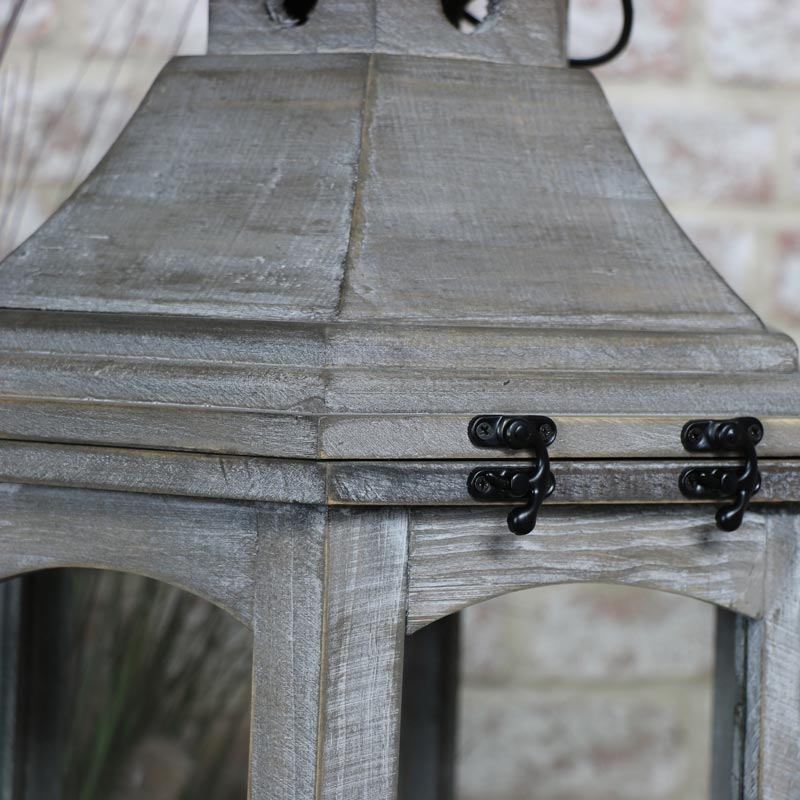 Grey Wooden Lantern Style Floor Lamp