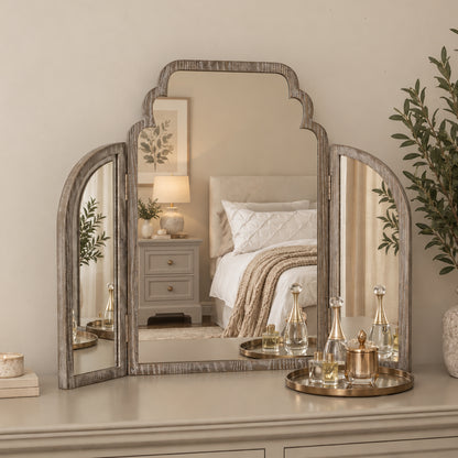 Light Ash Wood Arched Dressing Table Mirror