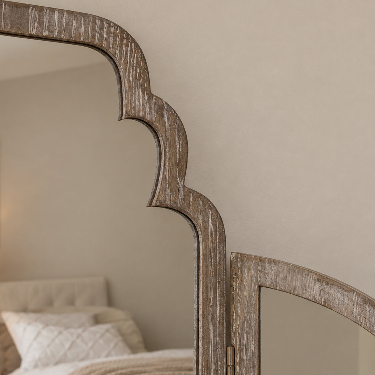 Light Ash Wood Arched Dressing Table Mirror