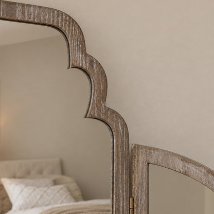 Light Ash Wood Arched Dressing Table Mirror