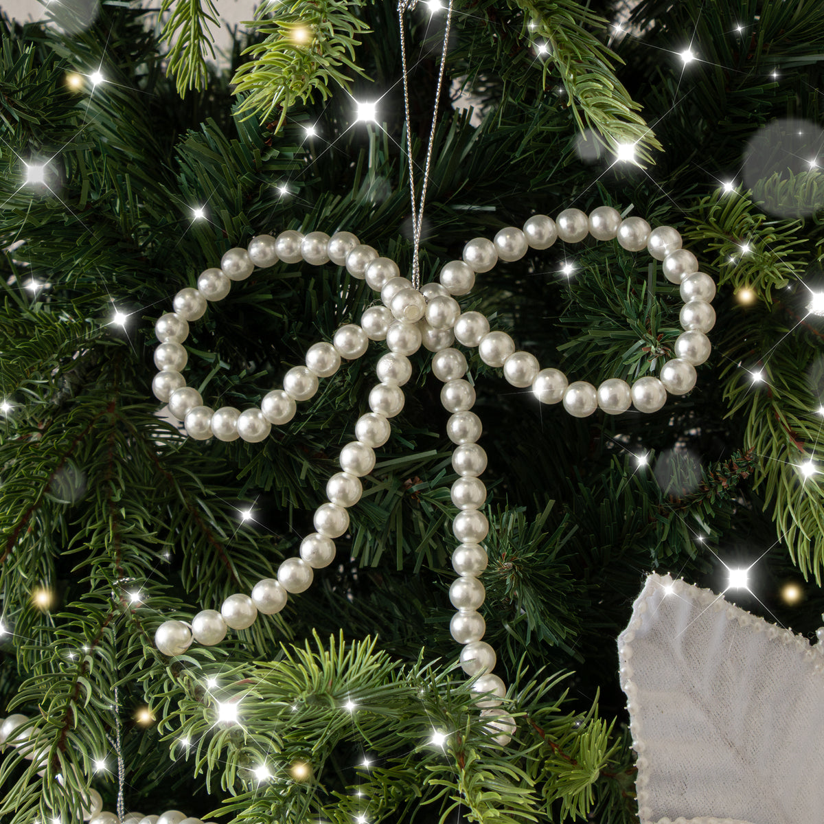 Set of 3 White Pearl Christmas Bow Bauble Christmas Decorations