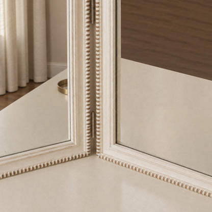Arched White Washed Beaded Dressing Table Mirror
