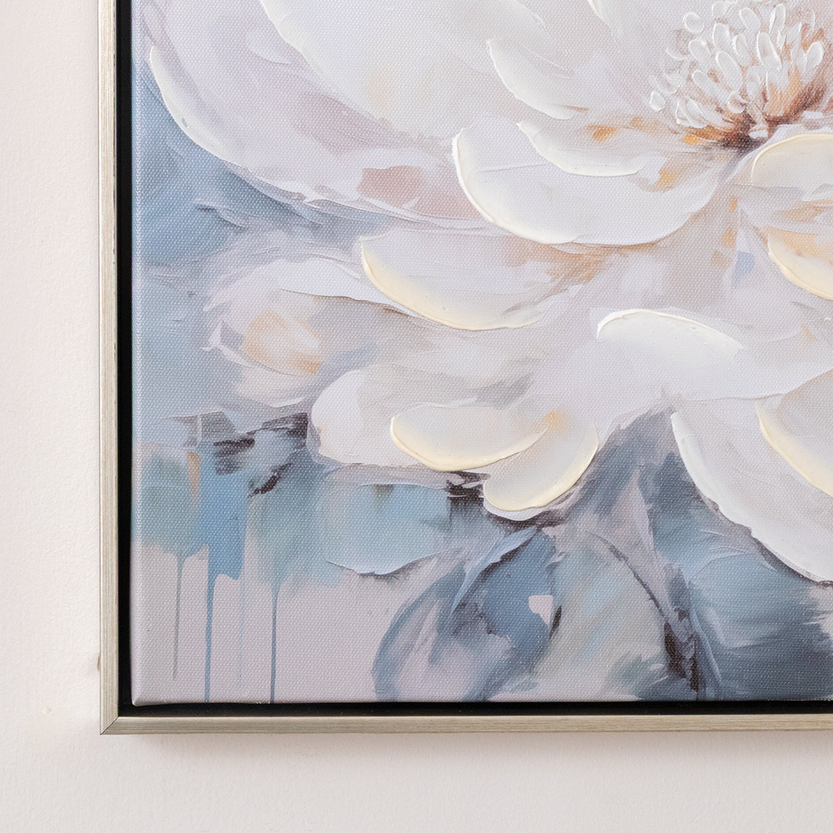 White & Blue Peony Flower Gold Framed Wall Art - 40cm x 40cm