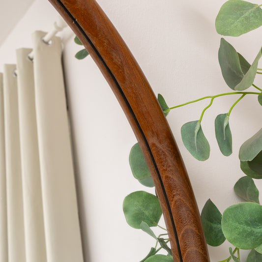  Large Walnut Wooden Framed Arched Leaner Mirror - 90cm x 158cm 