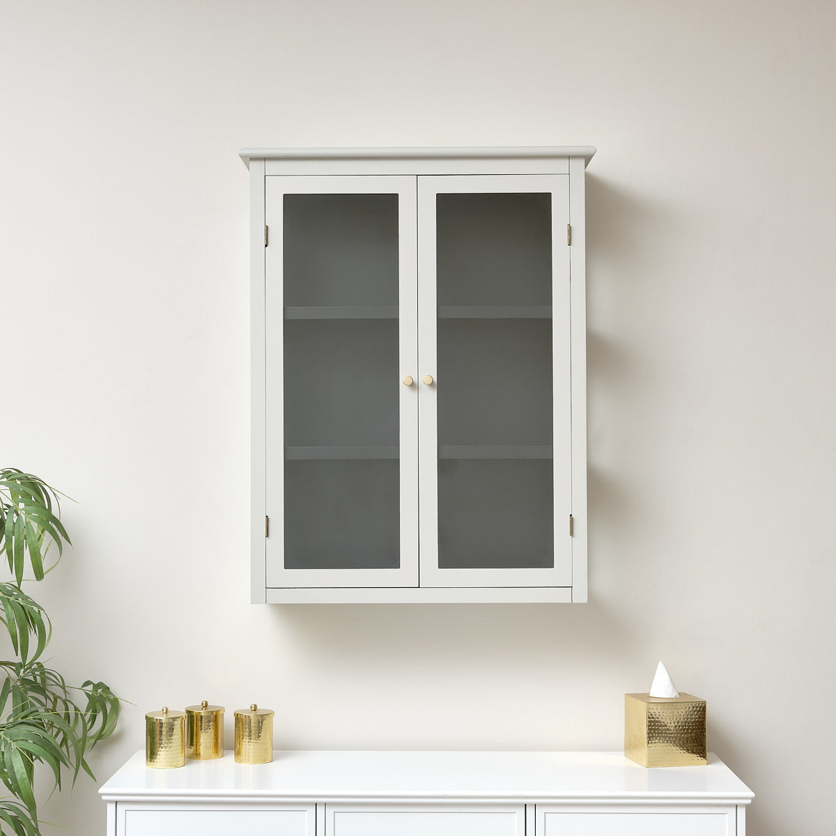Large Grey & Black Glass Fronted Wall Cabinet 90cm x 70cm