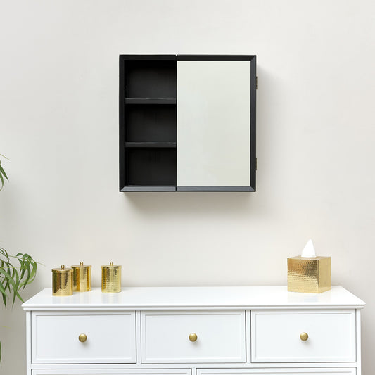  Black Open Shelved Mirrored Wall Cabinet 53cm x 53cm 