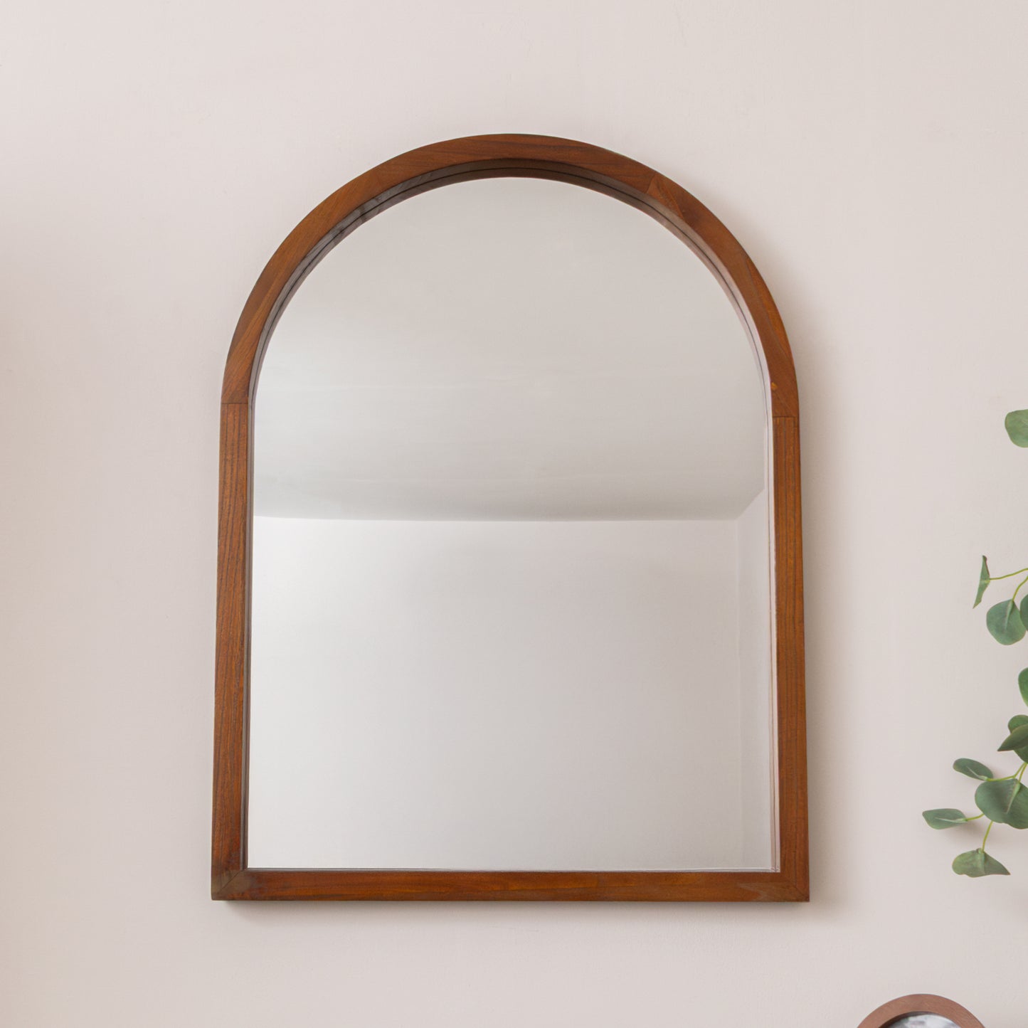 Dark Wood Framed Arched Wall Mirror - 60cm x 80cm