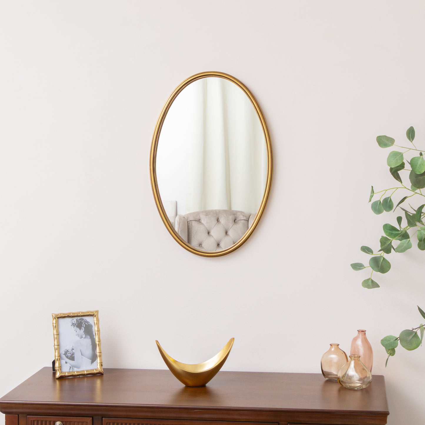 Gold Oval Metal Framed Wall Mirror - 60cm x 40cm