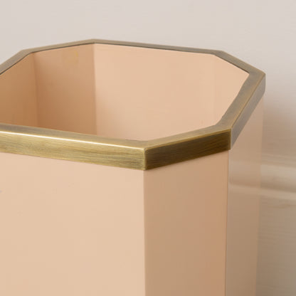 Hexagonal Pale Peach & Gold Edge Wooden Waste Paper Bin